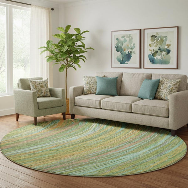 HomeRoots 8' X 10' Washable Abstract Area Rug in Green & Peach - UV Protected, Durable, Non-Slip Design for Homes 717618