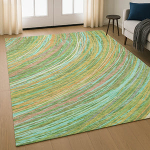 HomeRoots 9' X 12' Green and Peach Abstract Area Rug - Durable, Washable, UV-Protected for Modern Spaces 717619
