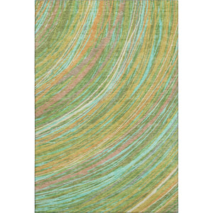 HomeRoots 9' X 12' Green and Peach Abstract Area Rug - Durable, Washable, UV-Protected for Modern Spaces 717619