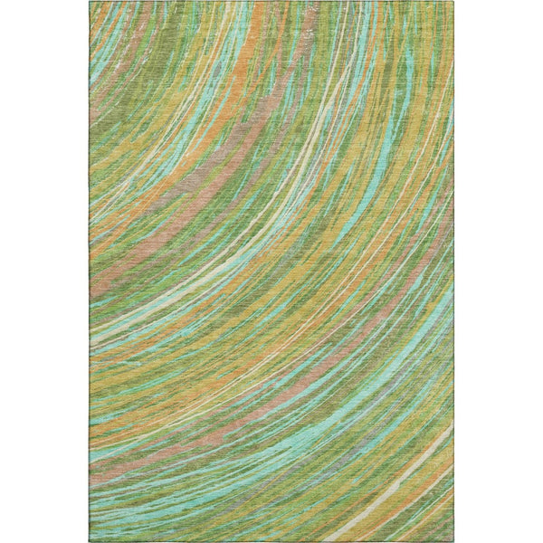 HomeRoots 9' X 12' Green and Peach Abstract Area Rug - Durable, Washable, UV-Protected for Modern Spaces 717619