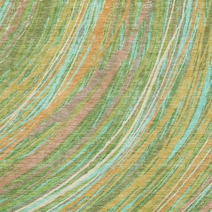 HomeRoots 9' X 12' Green and Peach Abstract Area Rug - Durable, Washable, UV-Protected for Modern Spaces 717619