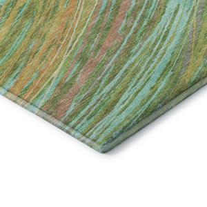 HomeRoots 9' X 12' Green and Peach Abstract Area Rug - Durable, Washable, UV-Protected for Modern Spaces 717619