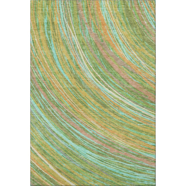 HomeRoots 9' X 12' Green and Peach Abstract Area Rug - Durable, Washable, UV-Protected for Modern Spaces 717619