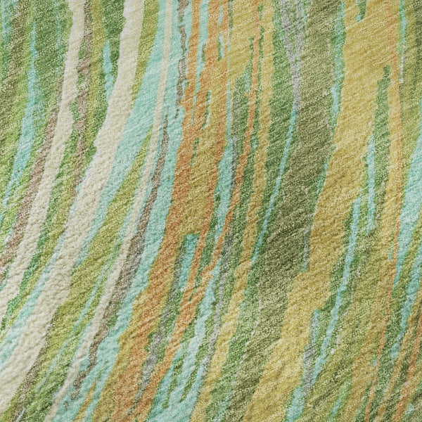 HomeRoots 9' X 12' Green and Peach Abstract Area Rug - Durable, Washable, UV-Protected for Modern Spaces 717619
