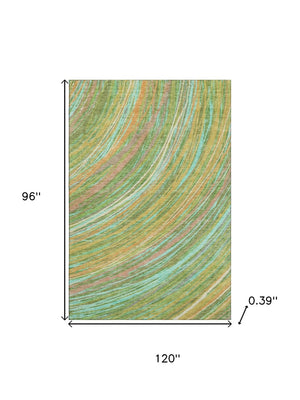 HomeRoots 9' X 12' Green and Peach Abstract Area Rug - Durable, Washable, UV-Protected for Modern Spaces 717619