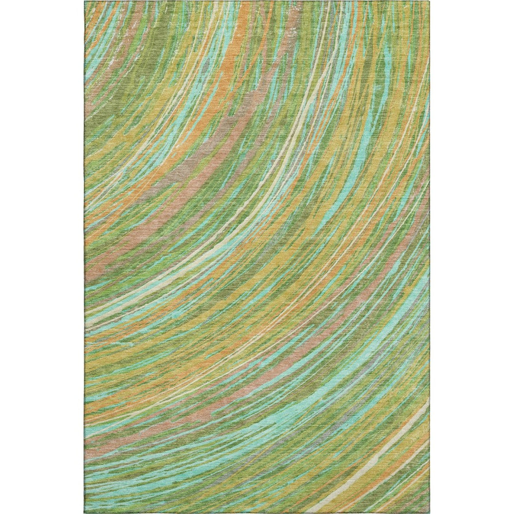 HomeRoots 10' X 14' Green and Peach Abstract Area Rug - Washable, UV-Protected, Soft & Durable for High Traffic Spaces 717620