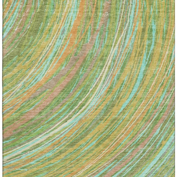HomeRoots 10' X 14' Green and Peach Abstract Area Rug - Washable, UV-Protected, Soft & Durable for High Traffic Spaces 717620