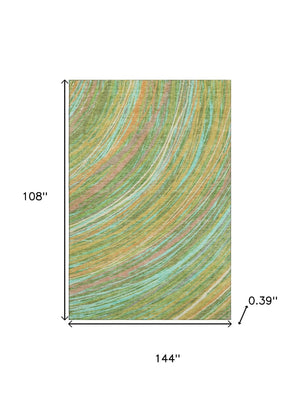HomeRoots 10' X 14' Green and Peach Abstract Area Rug - Washable, UV-Protected, Soft & Durable for High Traffic Spaces 717620