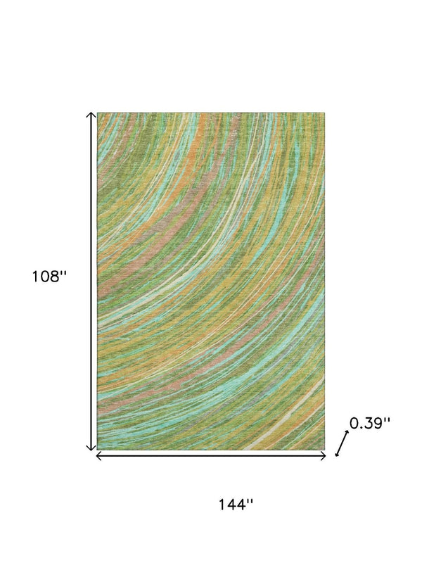 HomeRoots 10' X 14' Green and Peach Abstract Area Rug - Washable, UV-Protected, Soft & Durable for High Traffic Spaces 717620