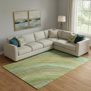 HomeRoots 10' X 14' Green and Peach Abstract Area Rug - Washable, UV-Protected, Soft & Durable for High Traffic Spaces 717620