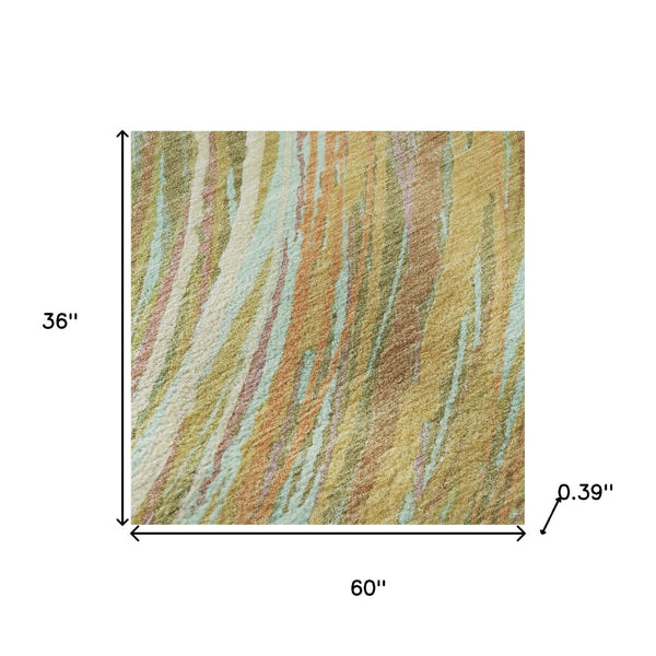 HomeRoots 5' X 8' Gold and Copper Abstract Washable Area Rug with UV Protection for Families & Pets' Homes 717622