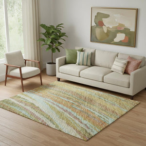 HomeRoots 8' Gold And Copper Abstract Round Rug - Washable, UV-Protected, Perfect for Family Spaces and Pets 717623