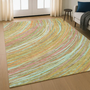 HomeRoots 9' X 12' Gold And Copper Abstract Area Rug - Washable, UV-Protected, Modern Design for Busy Homes 717625