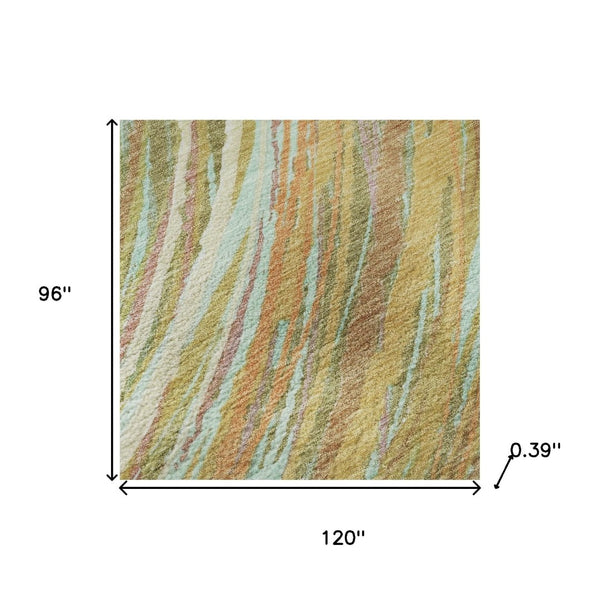HomeRoots 9' X 12' Gold And Copper Abstract Area Rug - Washable, UV-Protected, Modern Design for Busy Homes 717625
