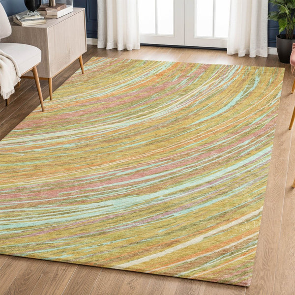 HomeRoots 9' X 12' Gold And Copper Abstract Area Rug - Washable, UV-Protected, Modern Design for Busy Homes 717625