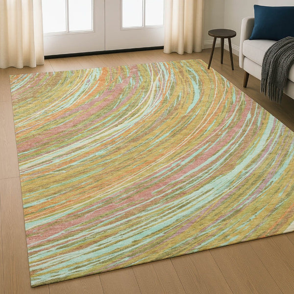 HomeRoots 10' Gold and Copper Abstract Washable Area Rug - UV Protection, Stain Resistant, Perfect for Living Spaces 717626