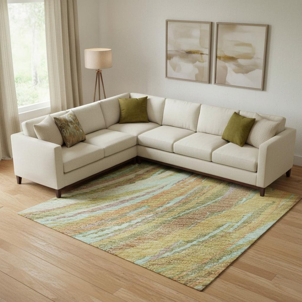 HomeRoots 10' Gold and Copper Abstract Washable Area Rug - UV Protection, Stain Resistant, Perfect for Living Spaces 717626