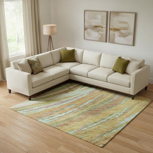 HomeRoots 10' Gold and Copper Abstract Washable Area Rug - UV Protection, Stain Resistant, Perfect for Living Spaces 717626