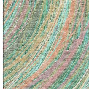 HomeRoots 5' X 8' Vibrant Teal and Pink Abstract Washable Area Rug with UV Protection for High-Traffic Spaces 717628