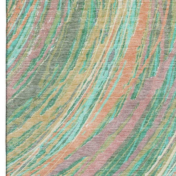 HomeRoots 5' X 8' Vibrant Teal and Pink Abstract Washable Area Rug with UV Protection for High-Traffic Spaces 717628