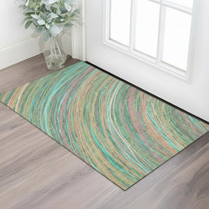 HomeRoots 5' X 8' Vibrant Teal and Pink Abstract Washable Area Rug with UV Protection for High-Traffic Spaces 717628