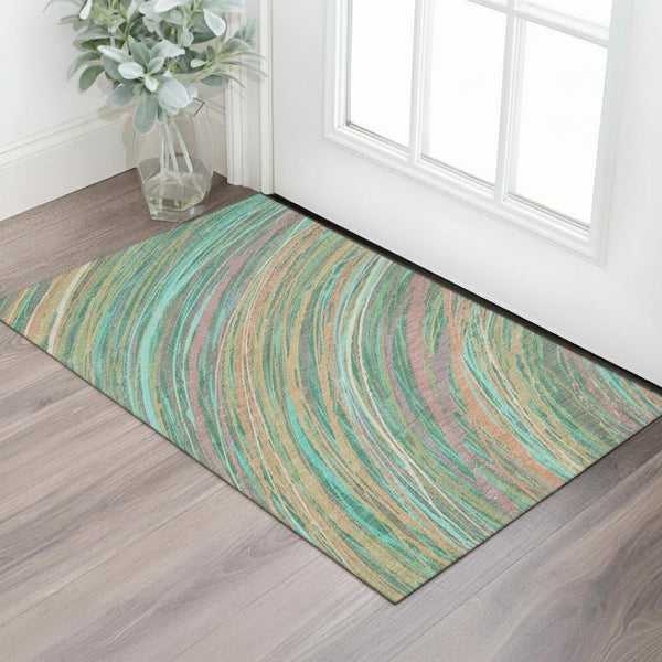 HomeRoots 5' X 8' Vibrant Teal and Pink Abstract Washable Area Rug with UV Protection for High-Traffic Spaces 717628