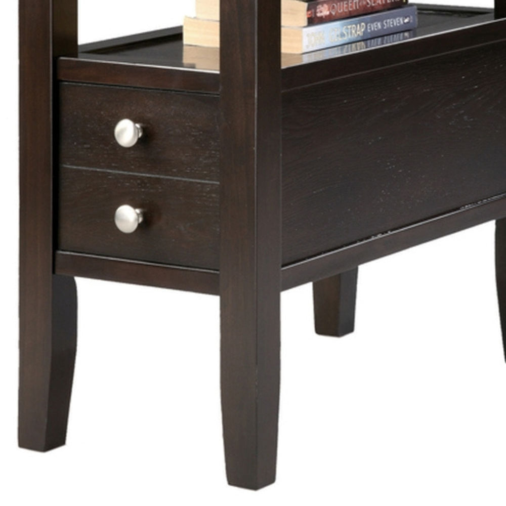 English Elm 24" Tall Wooden Side Table With 2 Drawers, Traditional Espresso Finish, Stylish Storage Solution B072115841