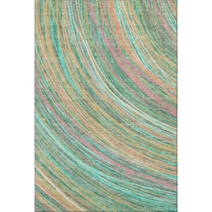 HomeRoots 8' Vibrant Teal and Pink Abstract Round Rug – Washable, UV Protected, Ideal for High-Traffic Areas 717629