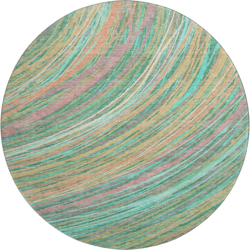 HomeRoots 8' X 10' Teal and Pink Abstract Area Rug - Washable, UV-Protected, Durable for Modern Homes 717630