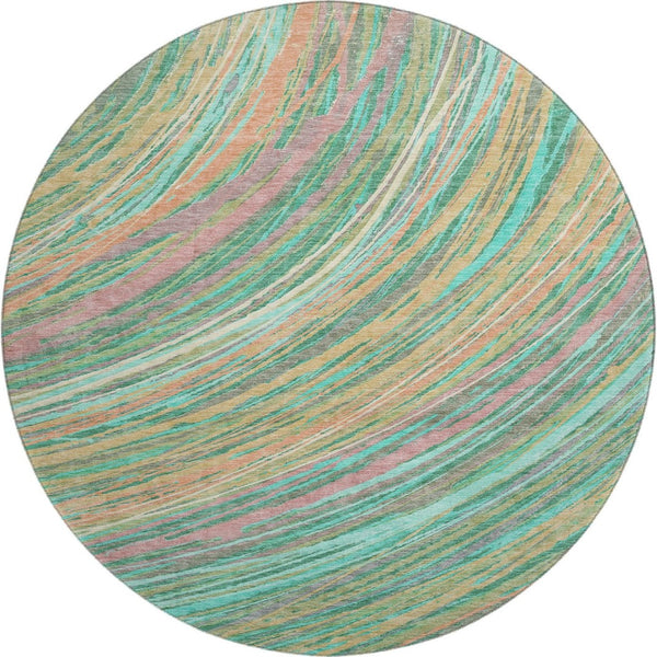 HomeRoots 8' X 10' Teal and Pink Abstract Area Rug - Washable, UV-Protected, Durable for Modern Homes 717630
