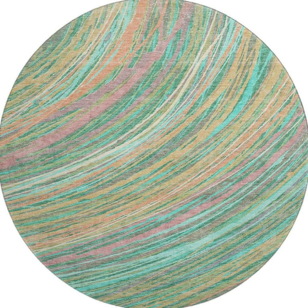 HomeRoots 8' X 10' Teal and Pink Abstract Area Rug - Washable, UV-Protected, Durable for Modern Homes 717630