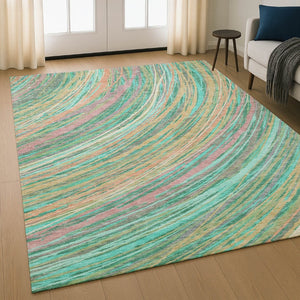 HomeRoots 9' X 12' Vibrant Teal and Pink Abstract Area Rug - Washable, UV Protected, Perfect for Busy Homes! 717631