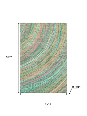 HomeRoots 9' X 12' Vibrant Teal and Pink Abstract Area Rug - Washable, UV Protected, Perfect for Busy Homes! 717631