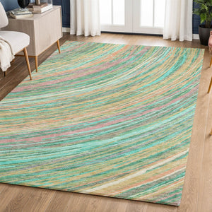 HomeRoots 9' X 12' Vibrant Teal and Pink Abstract Area Rug - Washable, UV Protected, Perfect for Busy Homes! 717631