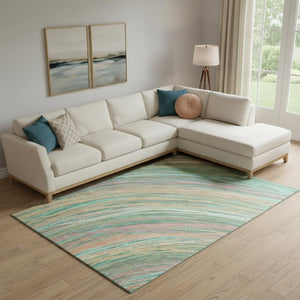 HomeRoots 9' X 12' Vibrant Teal and Pink Abstract Area Rug - Washable, UV Protected, Perfect for Busy Homes! 717631