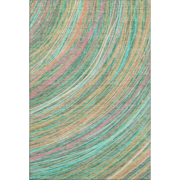 HomeRoots 10' X 14' Teal & Pink Abstract Area Rug - Washable, UV Protected, Durable for Modern Living Spaces 717632