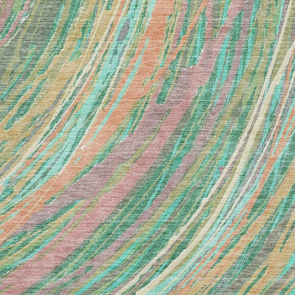 HomeRoots 10' X 14' Teal & Pink Abstract Area Rug - Washable, UV Protected, Durable for Modern Living Spaces 717632