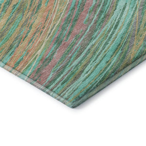 HomeRoots 10' X 14' Teal & Pink Abstract Area Rug - Washable, UV Protected, Durable for Modern Living Spaces 717632