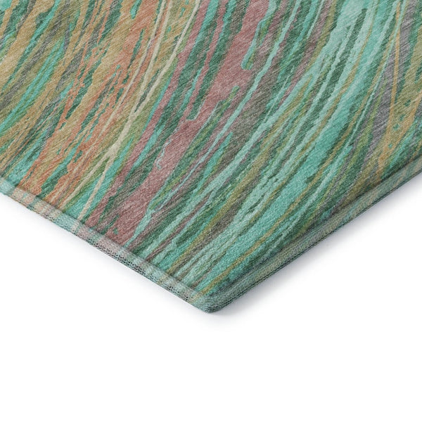 HomeRoots 10' X 14' Teal & Pink Abstract Area Rug - Washable, UV Protected, Durable for Modern Living Spaces 717632