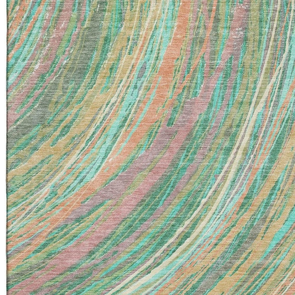 HomeRoots 10' X 14' Teal & Pink Abstract Area Rug - Washable, UV Protected, Durable for Modern Living Spaces 717632