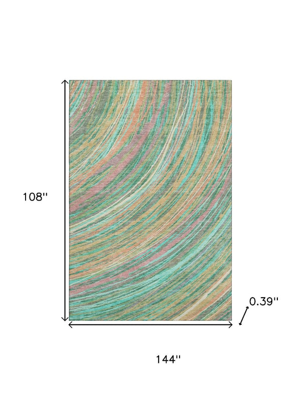 HomeRoots 10' X 14' Teal & Pink Abstract Area Rug - Washable, UV Protected, Durable for Modern Living Spaces 717632