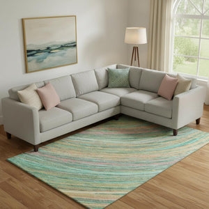 HomeRoots 10' X 14' Teal & Pink Abstract Area Rug - Washable, UV Protected, Durable for Modern Living Spaces 717632