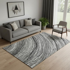 HomeRoots 8' Taupe and Gray Abstract Round Rug - Washable, UV-Protected, Non-Slip, Durable for High-Traffic Areas 717635