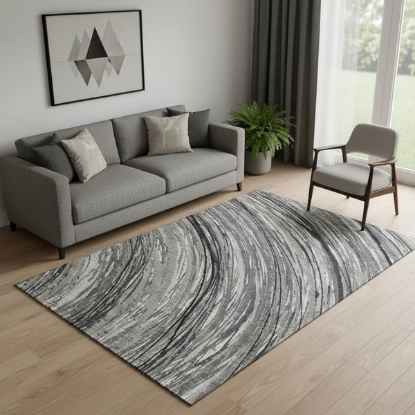 HomeRoots 8' Taupe and Gray Abstract Round Rug - Washable, UV-Protected, Non-Slip, Durable for High-Traffic Areas 717635