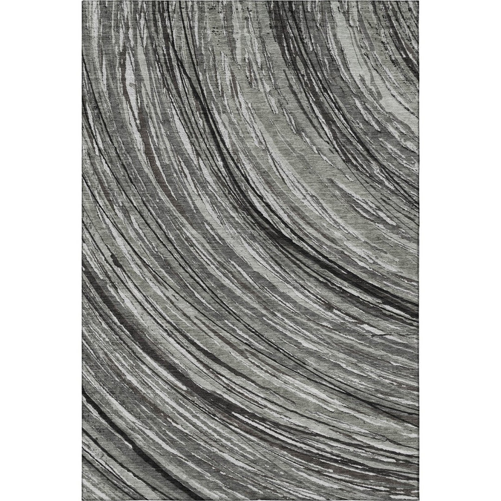 HomeRoots 8' Taupe and Gray Abstract Round Rug - Washable, UV-Protected, Non-Slip, Durable for High-Traffic Areas 717635