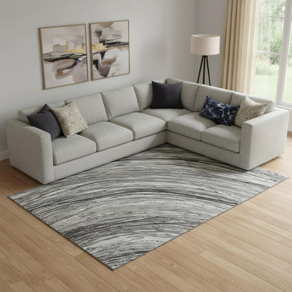 HomeRoots 9' X 12' Abstract Taupe and Gray Area Rug - Washable, UV Protected, Soft, Durable for High-Traffic Areas 717637