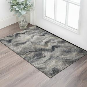 HomeRoots 5' X 8' Gray and Silver Abstract Area Rug – Washable, Stain Resistant, UV Protected for Modern Homes 717640
