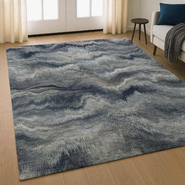 HomeRoots 8' Stylish Gray and Silver Abstract Washable Round Rug with UV Protection for Family Spaces 717641