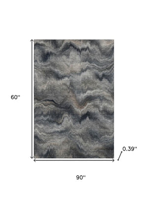 HomeRoots 8' Stylish Gray and Silver Abstract Washable Round Rug with UV Protection for Family Spaces 717641