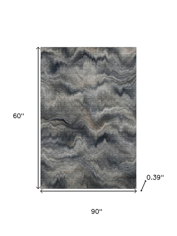 HomeRoots 8' Stylish Gray and Silver Abstract Washable Round Rug with UV Protection for Family Spaces 717641